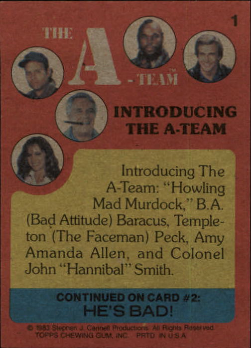 1983 Topps The A-Team #1 Introducing the A-Team back image
