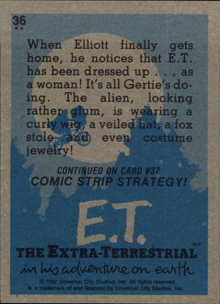 1982 Topps E.T. #36 Dressed Up By Gertie back image
