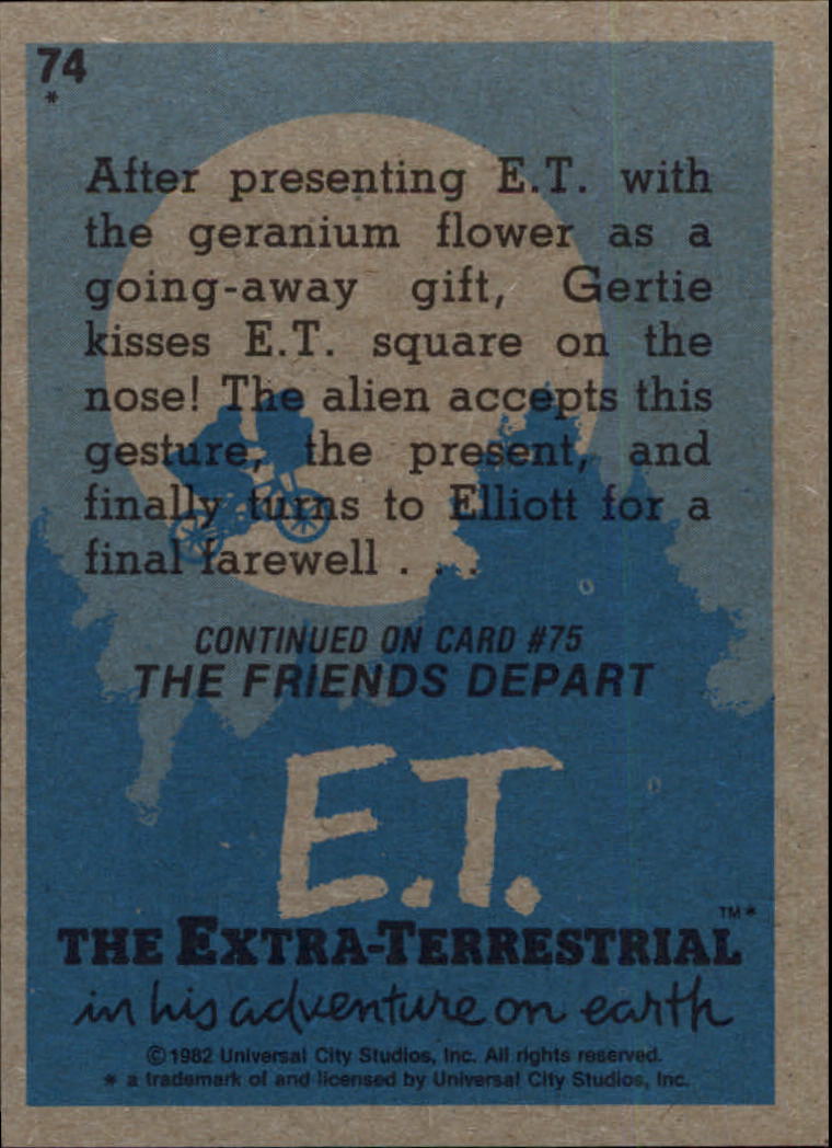 1982 Topps E.T. #74 Gertie's Goodbye Kiss back image