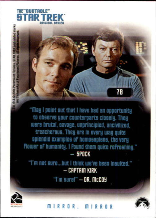 2004 Rittenhouse Quotable Star Trek Original Series #78 Captain Kirk back image