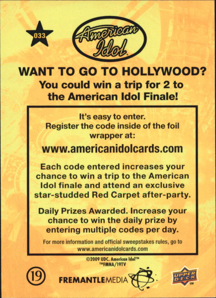 American Idol Season Eight (2009 Upper Deck) "Main Set" Cards - Picture 59 of 90