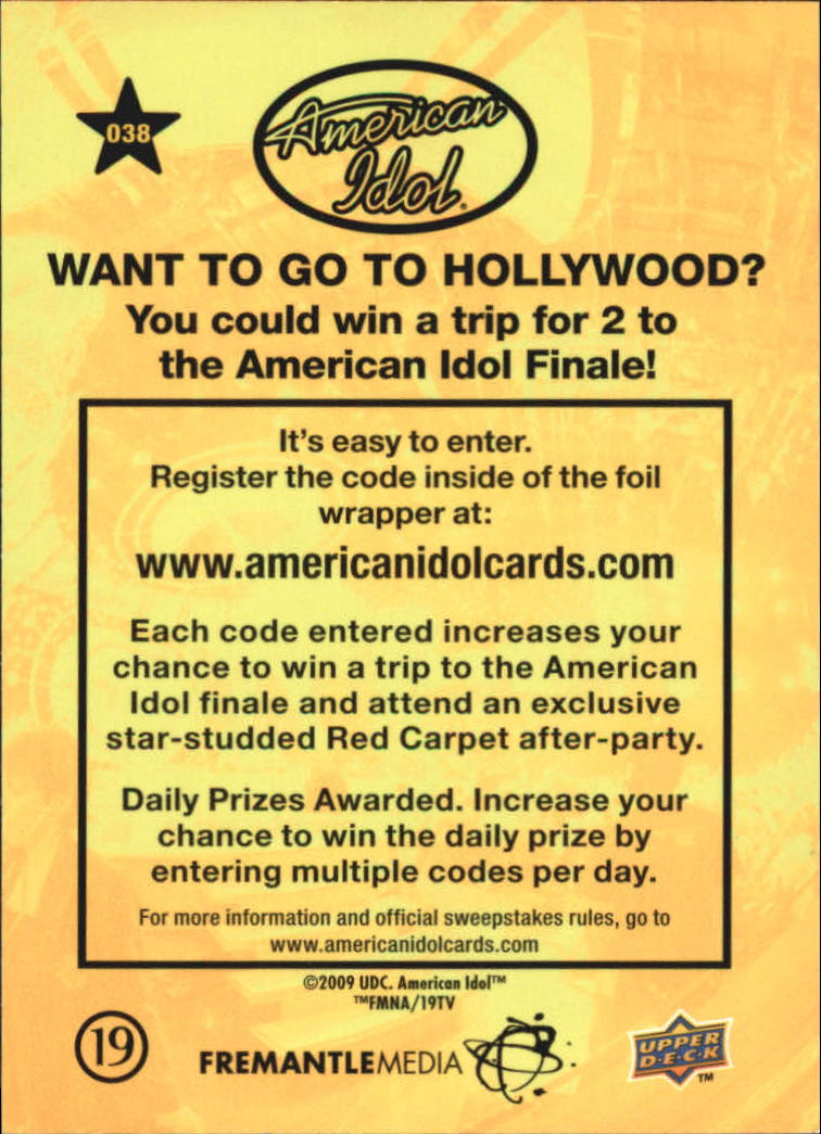 American Idol Season Eight (2009 Upper Deck) "Main Set" Cards - Picture 63 of 90