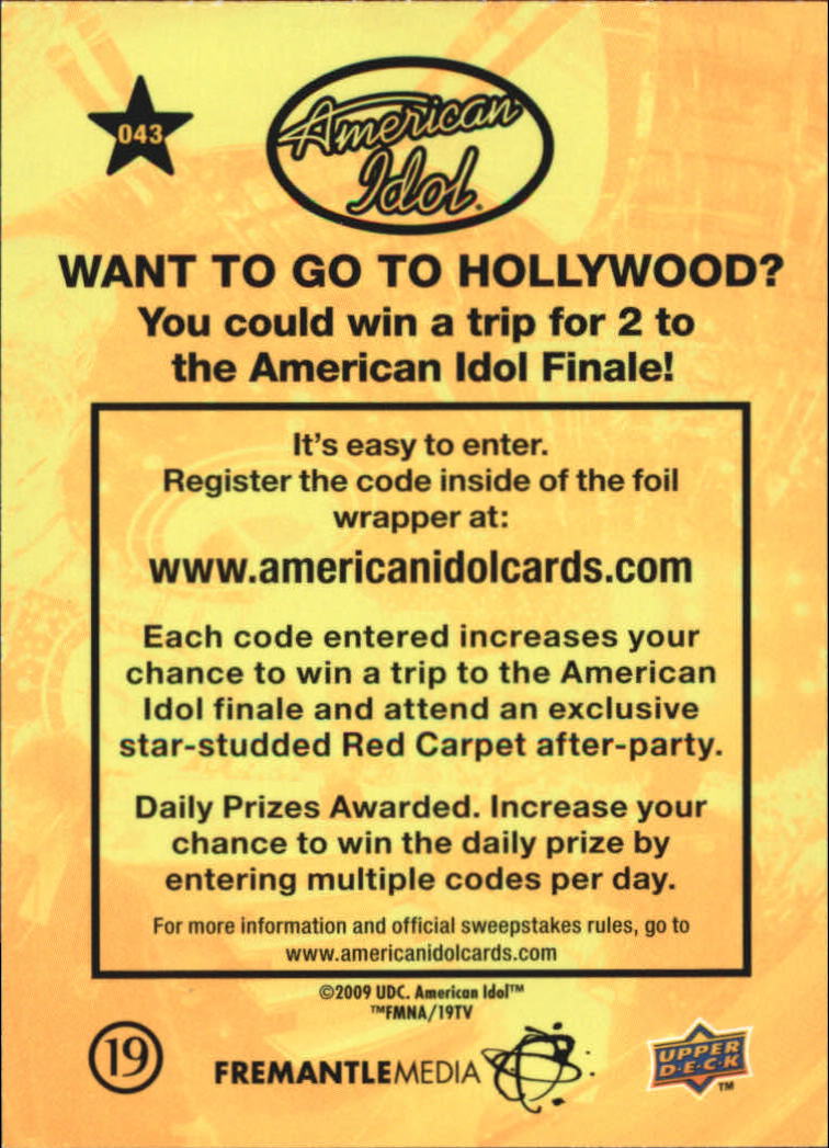 American Idol Season Eight (2009 Upper Deck) "Main Set" Cards - Picture 67 of 90