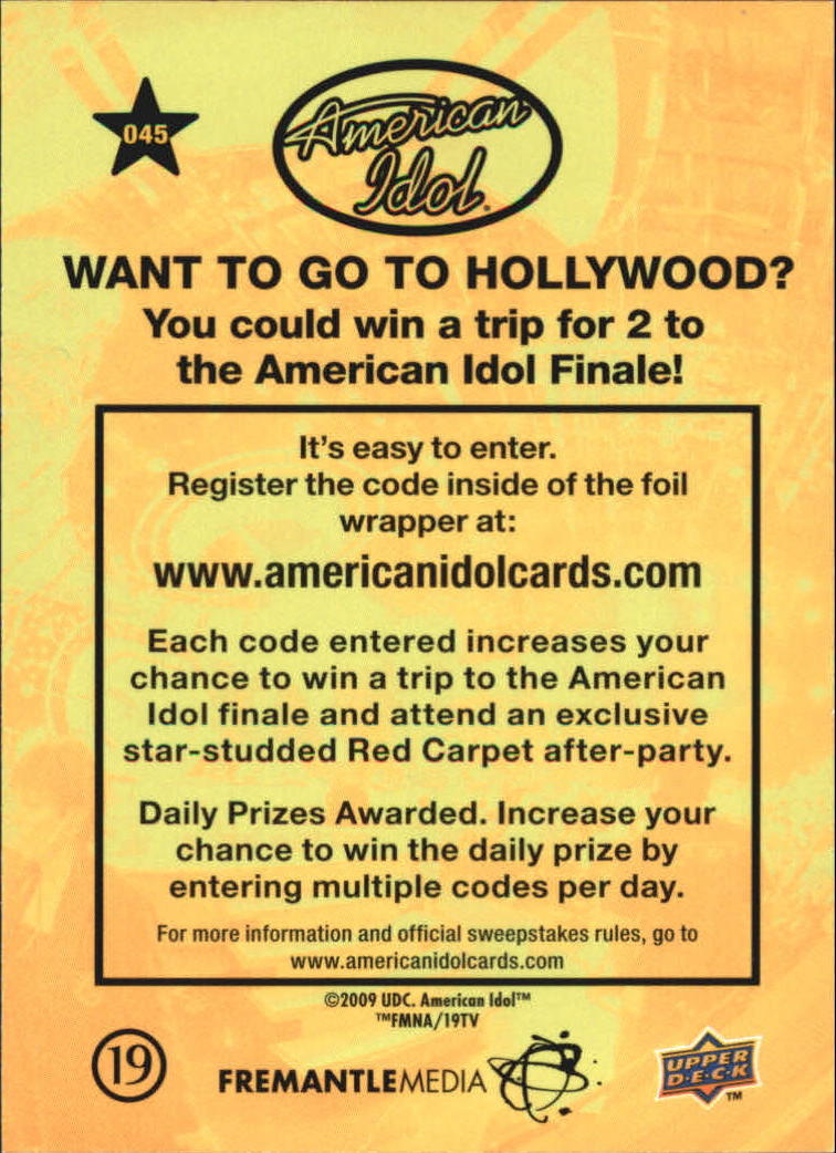 American Idol Season Eight (2009 Upper Deck) "Main Set" Cards - Picture 71 of 90