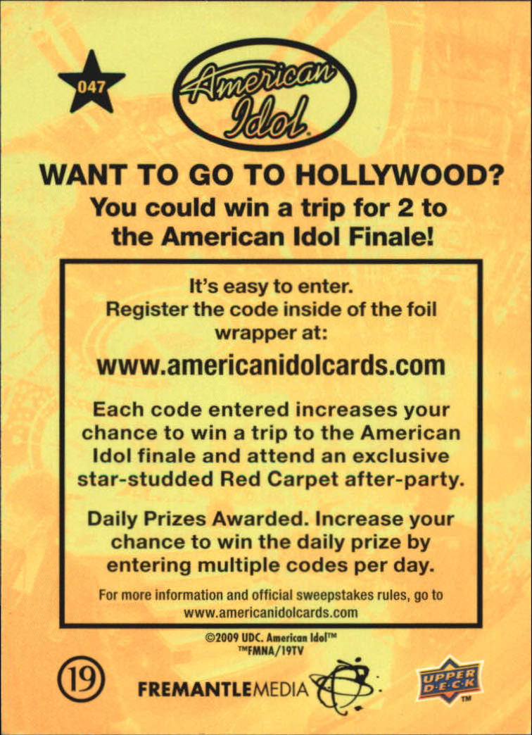 American Idol Season Eight (2009 Upper Deck) "Main Set" Cards - Picture 75 of 90