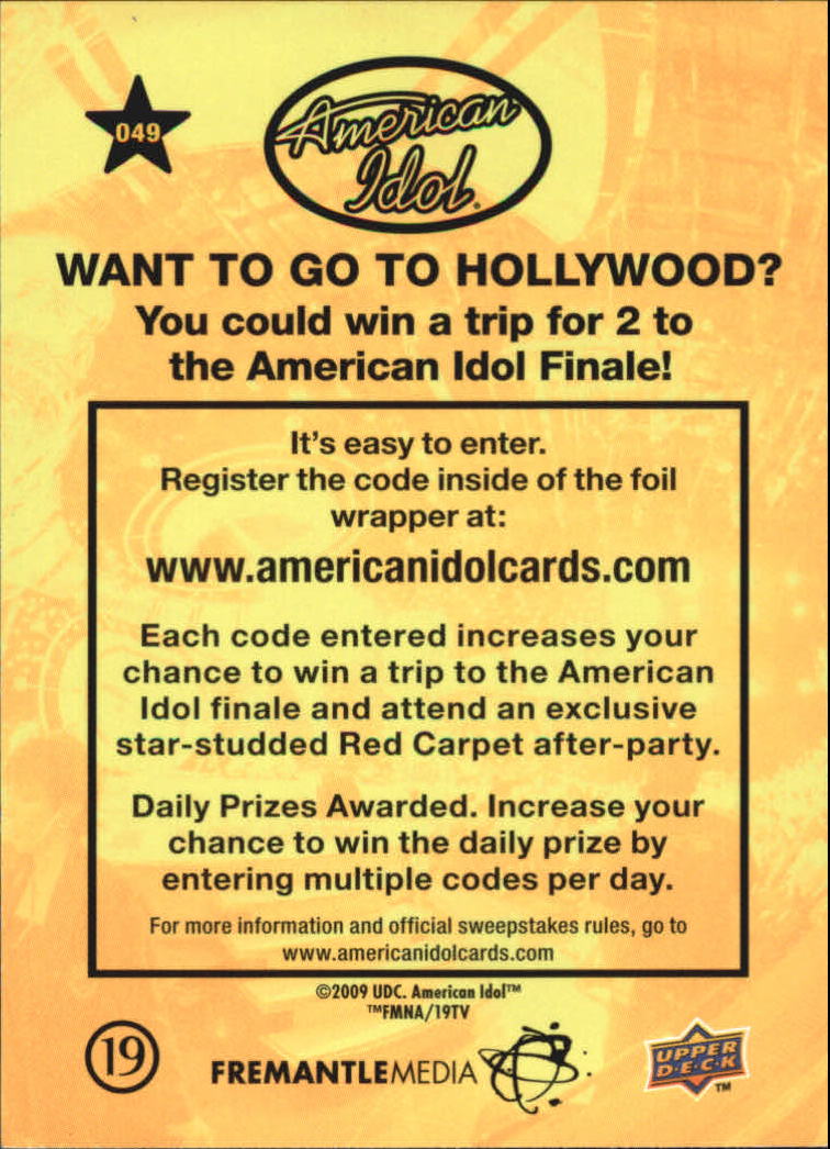American Idol Season Eight (2009 Upper Deck) "Main Set" Cards - Picture 79 of 90