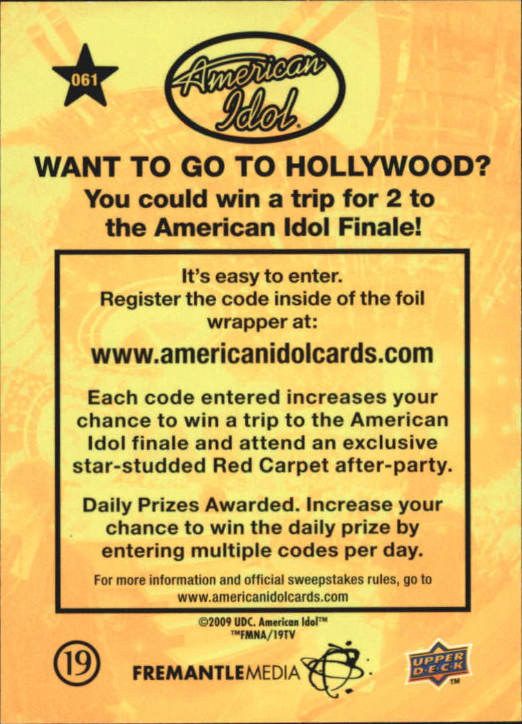 American Idol Season Eight (2009 Upper Deck) "Main Set" Cards - Picture 87 of 90
