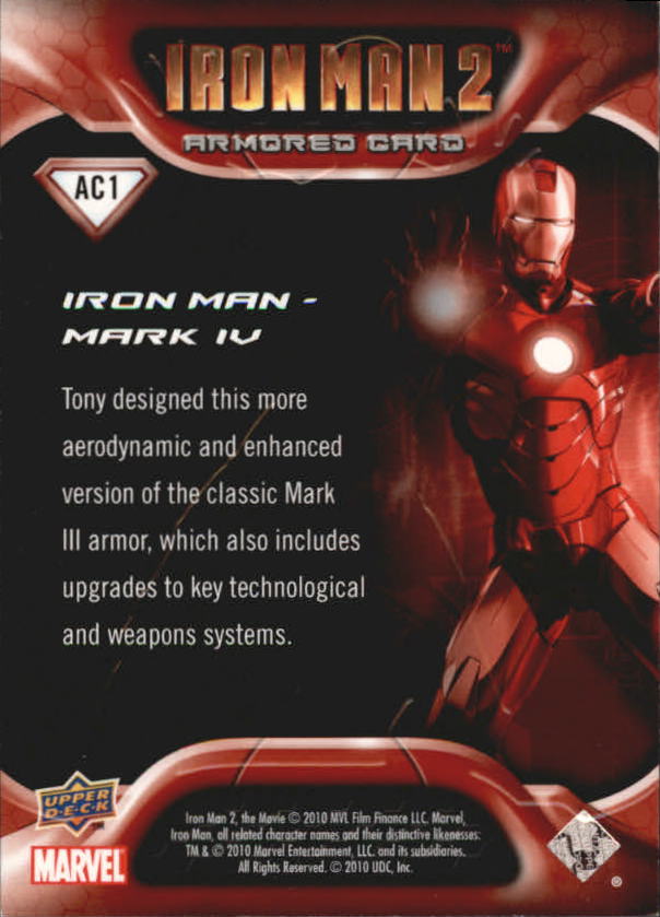 2010 Upper Deck Iron Man 2 Armored #AC1 Iron Man Mark IV back image