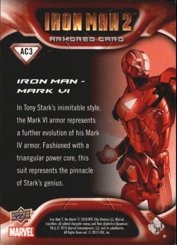 2010 Upper Deck Iron Man 2 Armored #AC3 Iron Man Mark VI back image