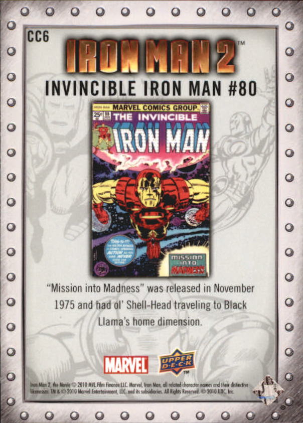 2010 Upper Deck Iron Man 2 Classic Covers #CC6 Iron Man #80 back image