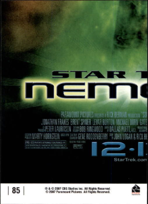 2007 Rittenhouse Complete Star Trek Movies #85 Star Trek Nemesis back image