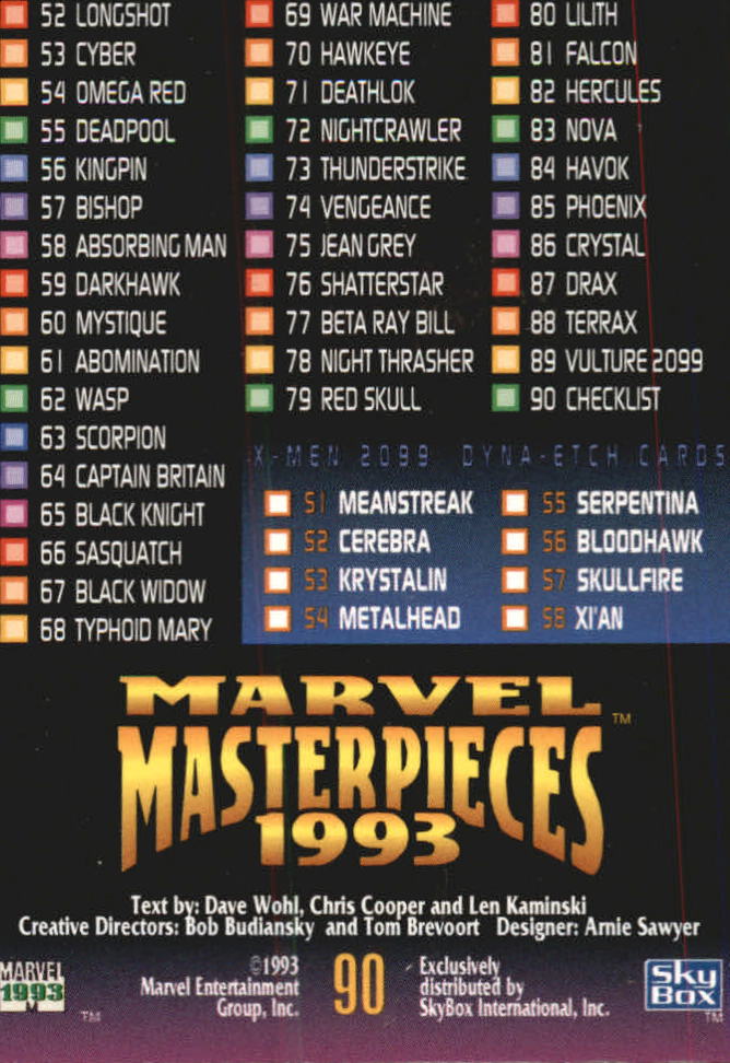 1993 Marvel Masterpieces Trading Cards 90 Checklist eBay