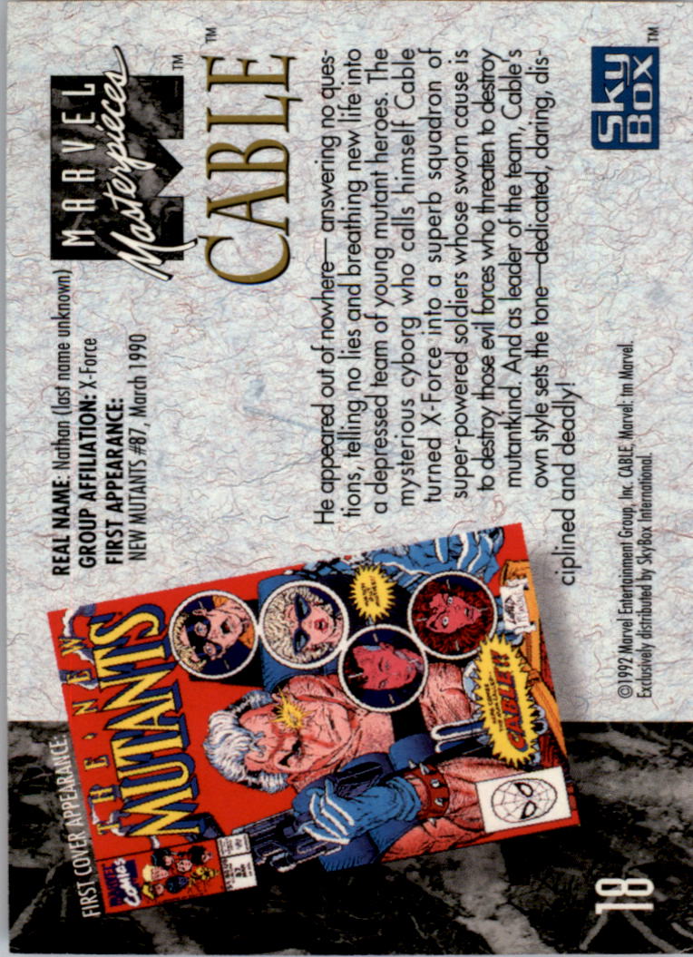 1992 SkyBox Marvel Masterpieces #18 Cable back image