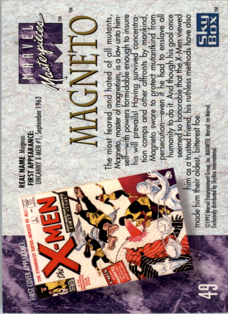 1992 SkyBox Marvel Masterpieces #49 Magneto back image