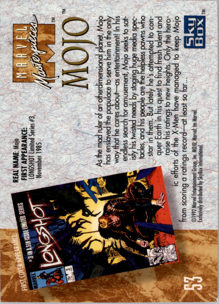 1992 SkyBox Marvel Masterpieces #53 Mojo back image