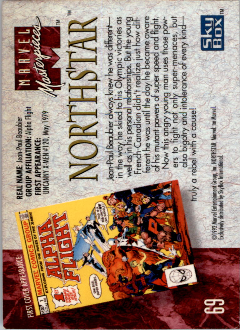 1992 SkyBox Marvel Masterpieces #69 Northstar back image