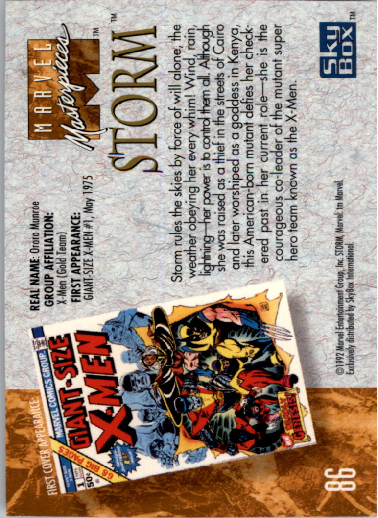 1992 SkyBox Marvel Masterpieces #86 Storm back image