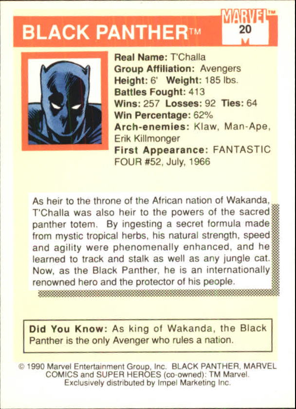 1990 Impel Marvel Universe I #20 Black Panther back image