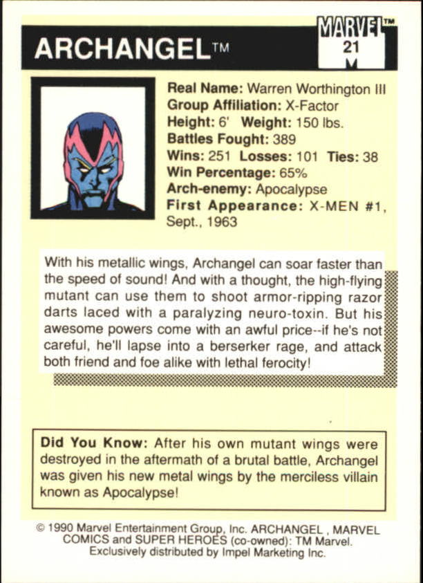 1990 Impel Marvel Universe I #21 Archangel back image