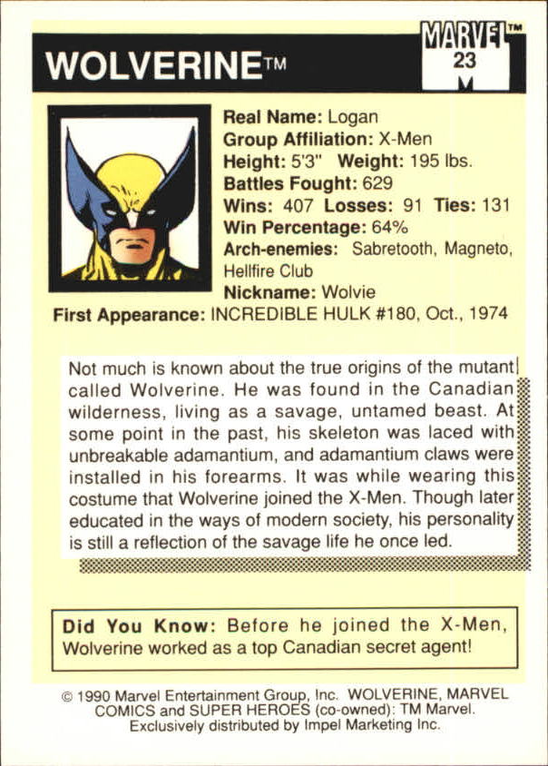 1990 Impel Marvel Universe I #23 Wolverine back image