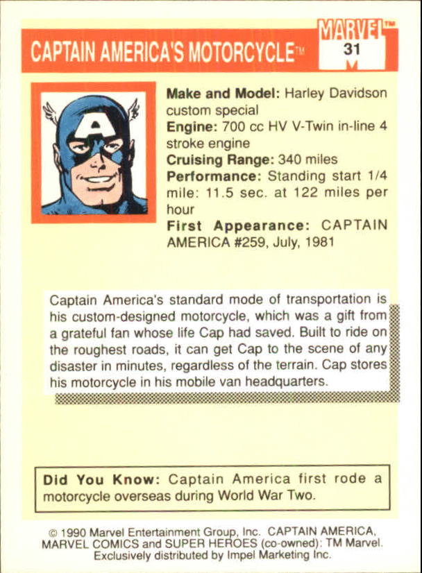 1990 Impel Marvel Universe I #31 Captain America back image