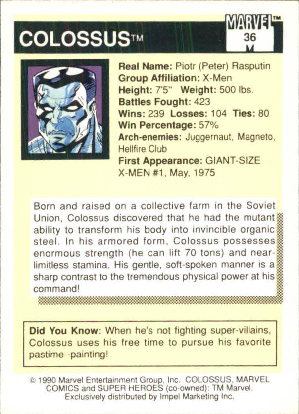1990 Impel Marvel Universe I #36 Colossus back image