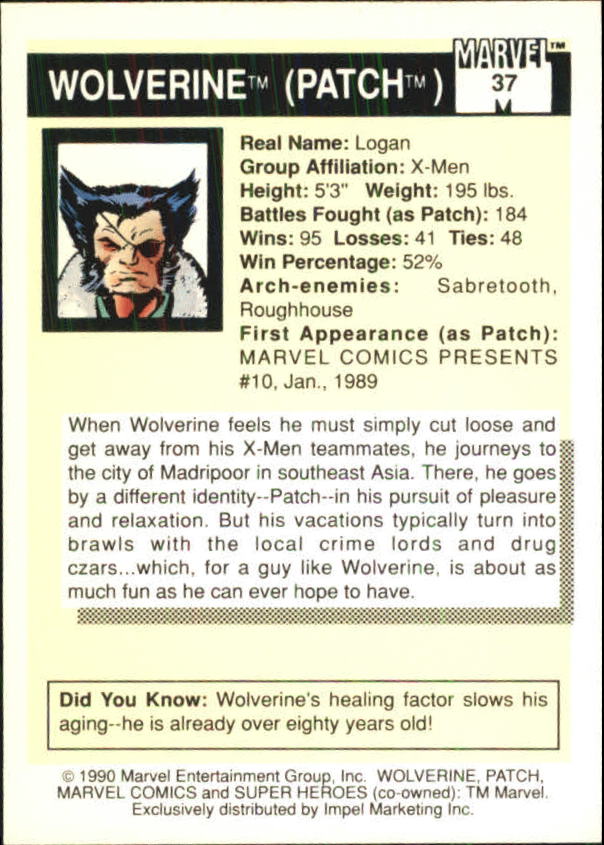 1990 Impel Marvel Universe I #37 Wolverine back image