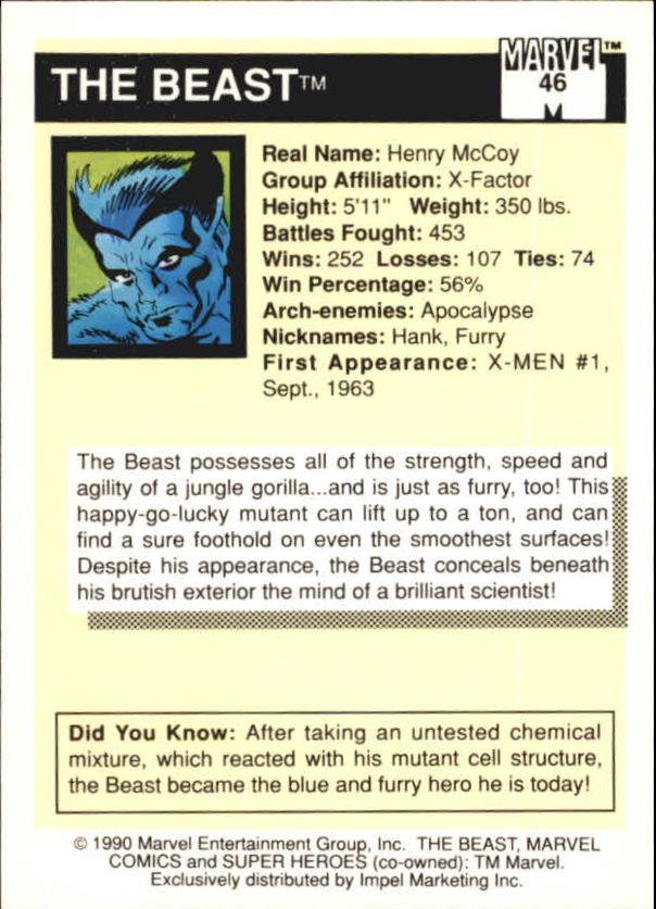 1990 Impel Marvel Universe I #46 Beast back image