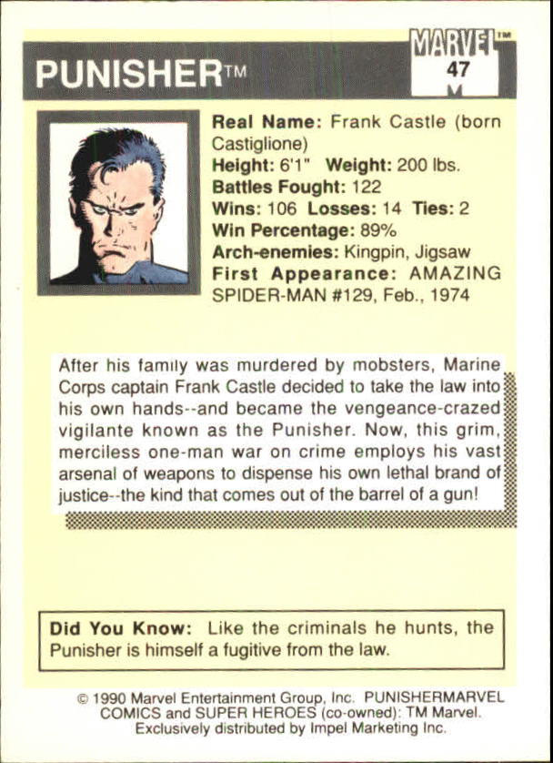 1990 Impel Marvel Universe I #47 Punisher back image