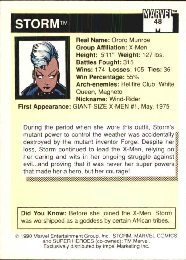 1990 Impel Marvel Universe I #48 Storm back image