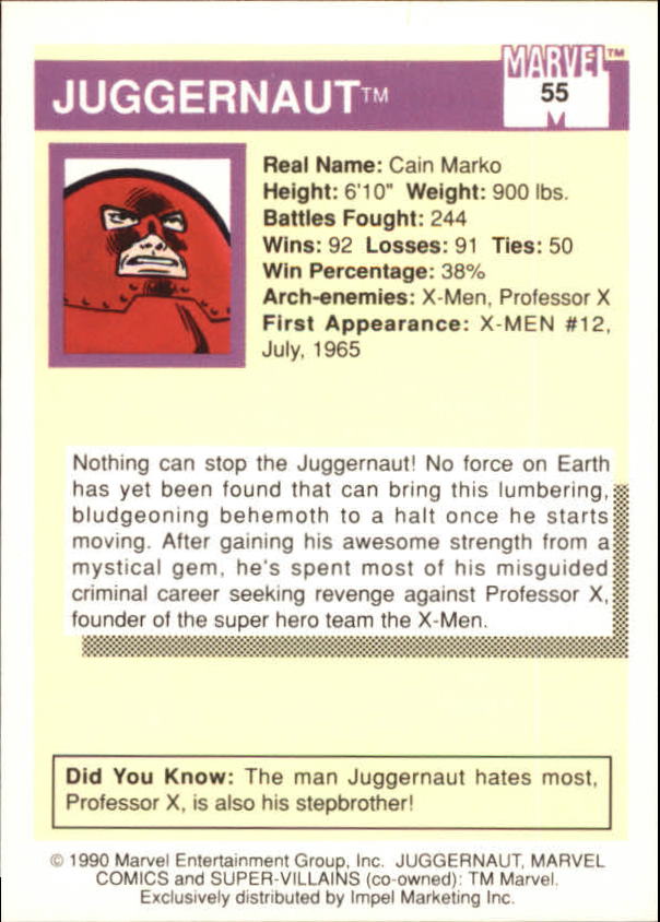 1990 Impel Marvel Universe I #55 Juggernaut back image