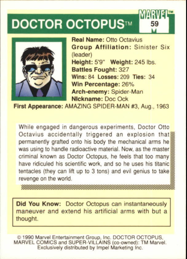 1990 Impel Marvel Universe I #59 Doctor Octopus back image