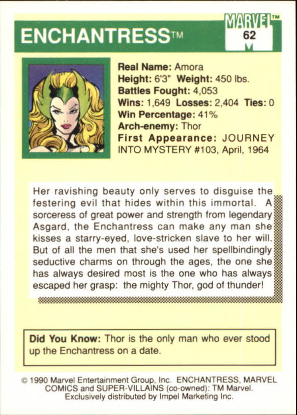 1990 Impel Marvel Universe I #62 Enchantress back image