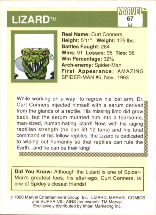 1990 Impel Marvel Universe I #67 Lizard back image
