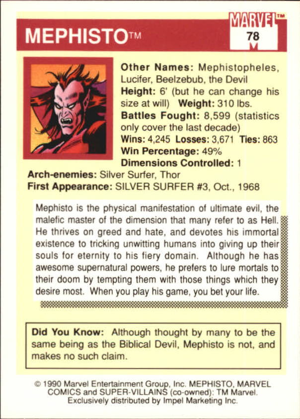 1990 Impel Marvel Universe I #78 Mephisto back image