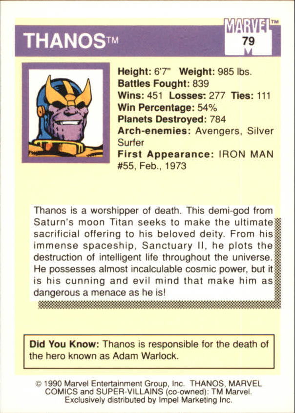 1990 Impel Marvel Universe I #79 Thanos back image