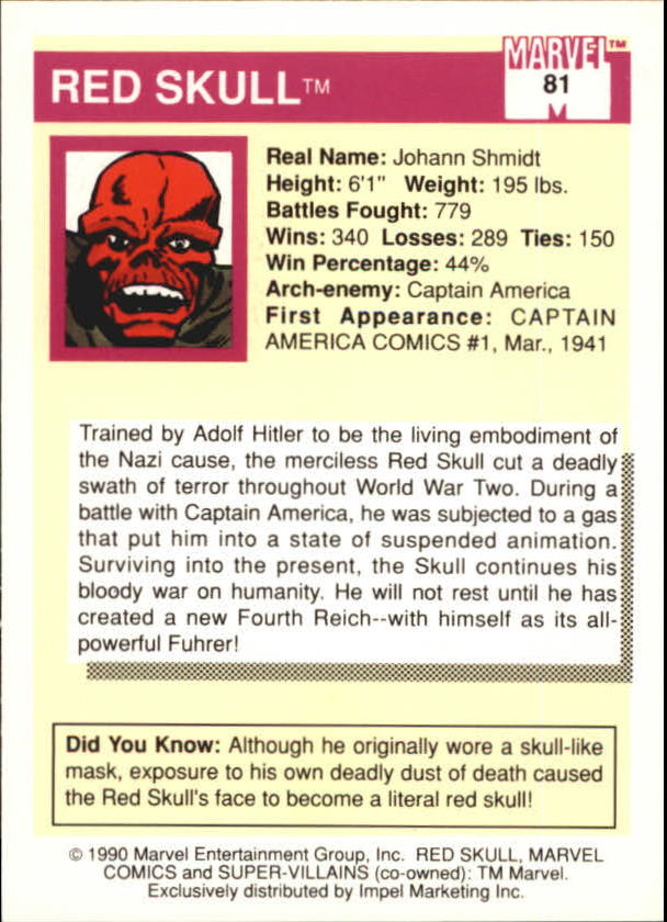 1990 Impel Marvel Universe I #81 Red Skull back image