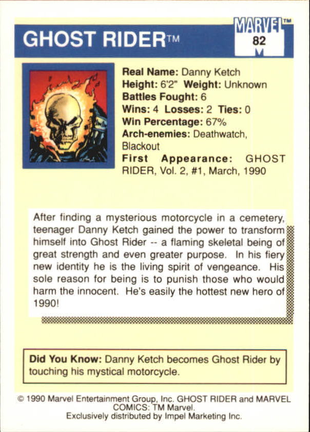 1990 Impel Marvel Universe I #82 Ghost Rider back image