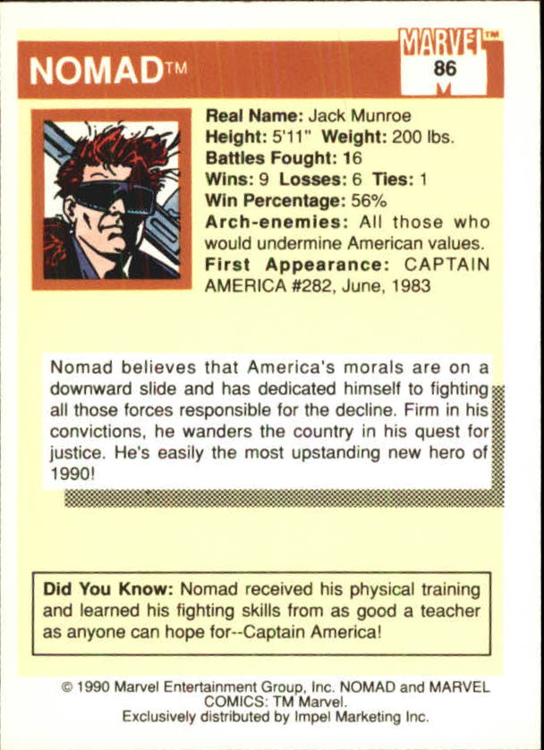 1990 Impel Marvel Universe I #86 Nomad back image