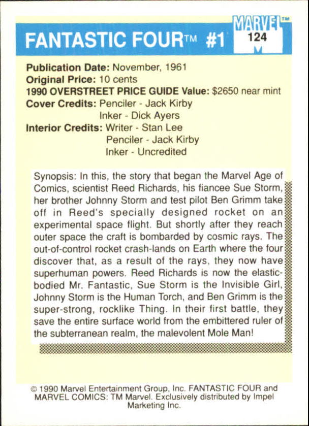 1990 Impel Marvel Universe I #124 Fantastic Four #1 back image