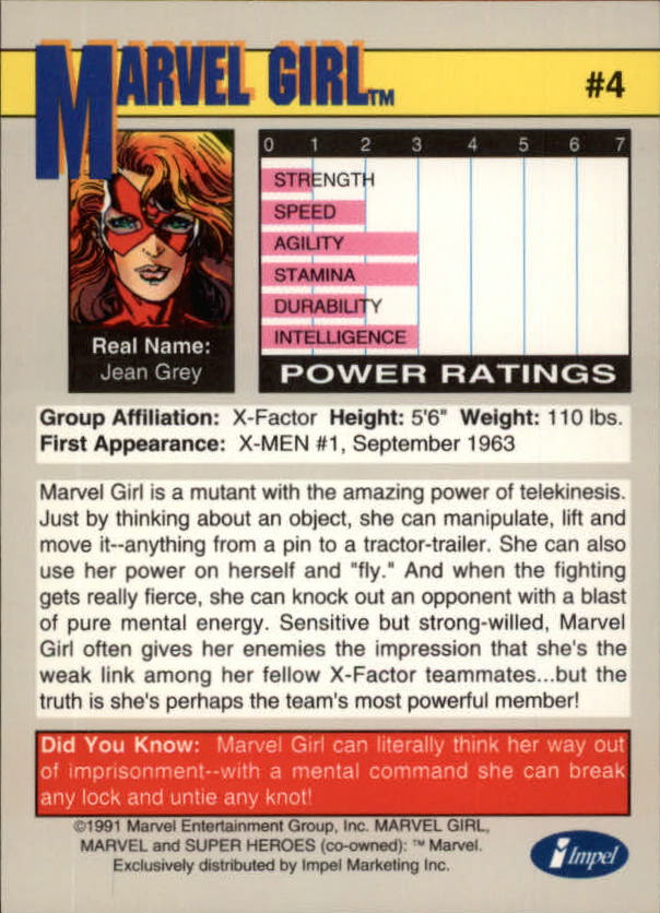 1991 Impel Marvel Universe II #4 Marvel Girl back image