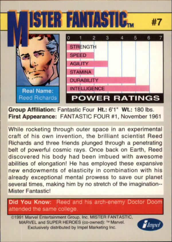 1991 Impel Marvel Universe II #7 Mister Fantastic back image