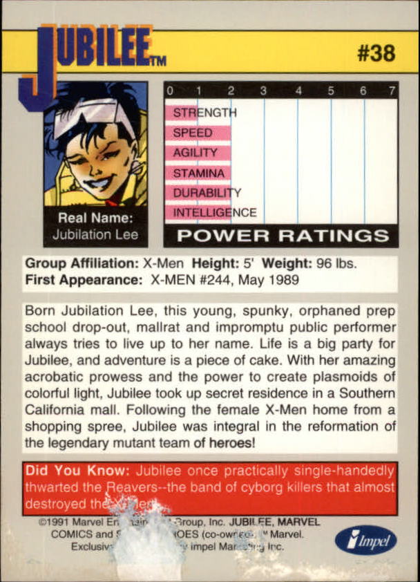 1991 Impel Marvel Universe II #38 Jubilee back image