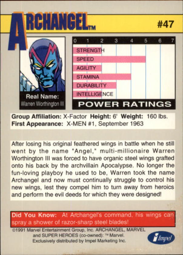 1991 Impel Marvel Universe II #47 Archangel back image