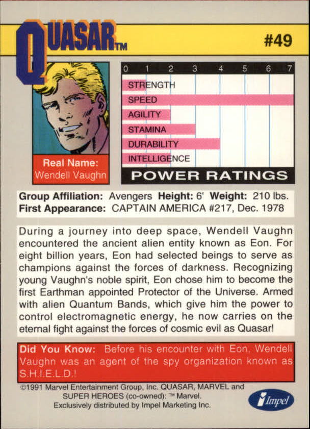 1991 Impel Marvel Universe II #49 Quasar back image