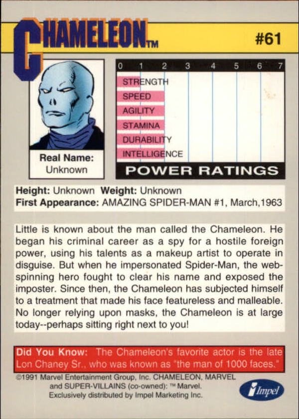 1991 Impel Marvel Universe II #61 Chameleon back image