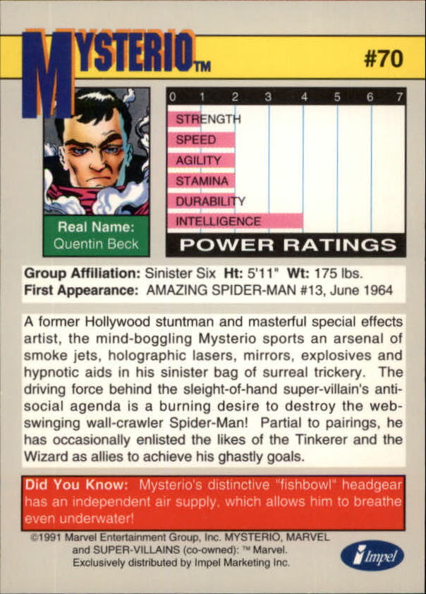 1991 Impel Marvel Universe II #70 Mysterio back image