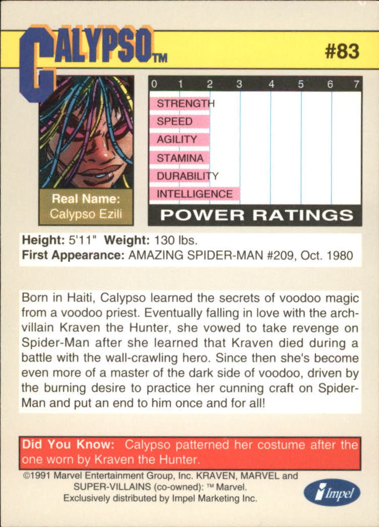 1991 Impel Marvel Universe II #83 Calypso back image