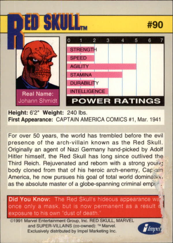 1991 Impel Marvel Universe II #90 Red Skull back image