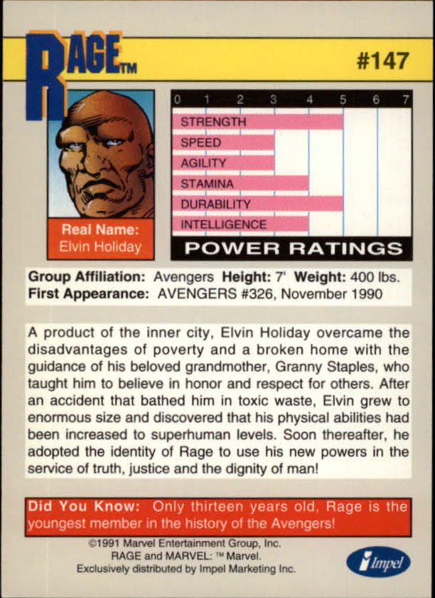 1991 Impel Marvel Universe II #147 Rage back image